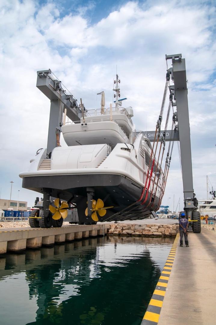 Vessel lifted for dry-dock and shipyard works